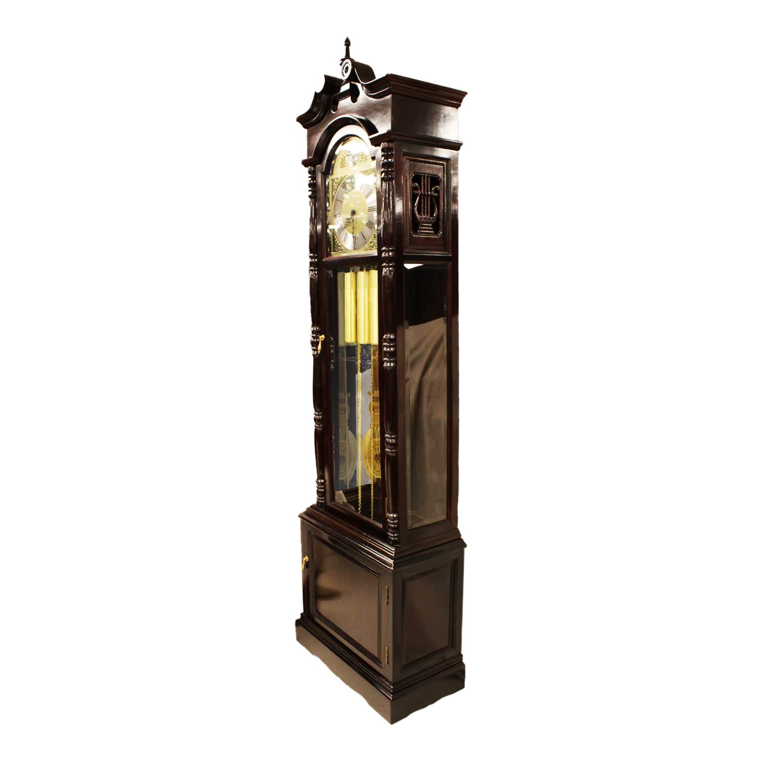 Rosewood Grandfather Clock With 3 Side Glass Dark Cherry LK94